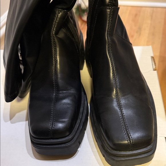 Women's Faux Tall Leather Boots black platform - Picture 2 of 10